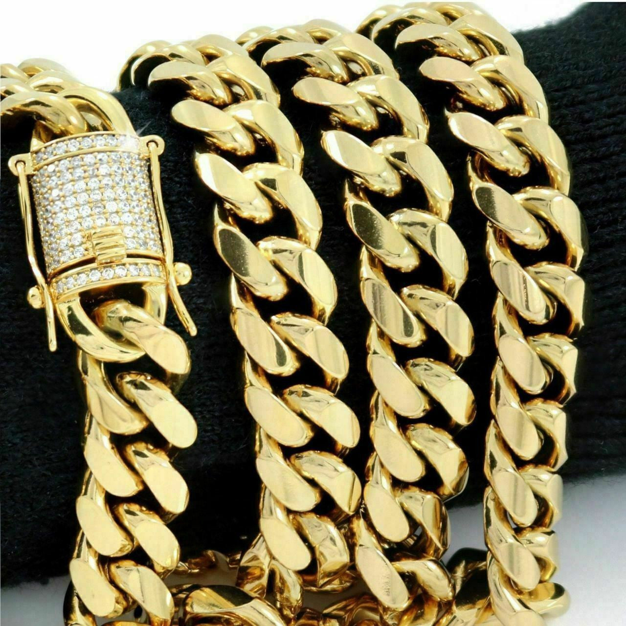 14K-18K Gold Plated Stainless Steel Cuban Link Chain W. 1ct Diamond Clasp
