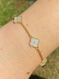 14k Gold Over Solid 925 Sterling Silver Four Leaf Clover 6 Motif Bracelet Ladies