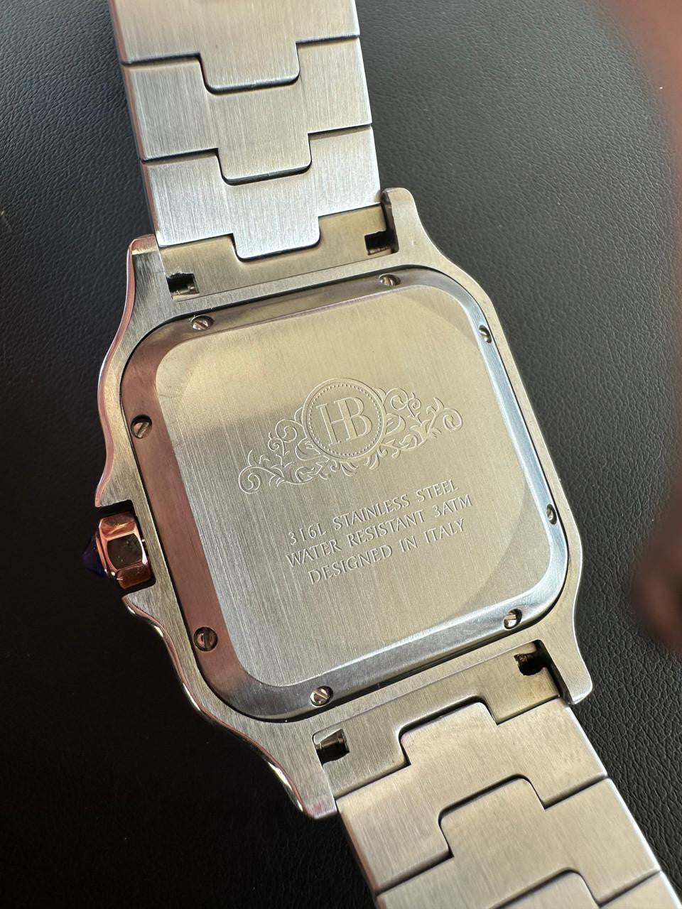 14k Rose Gold & Stainless Steel Real Mens Watch Iced Diamond Hip Hop Arabic Dial