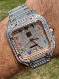 14k Rose Gold & Stainless Steel Real Mens Watch Iced Diamond Hip Hop Arabic Dial