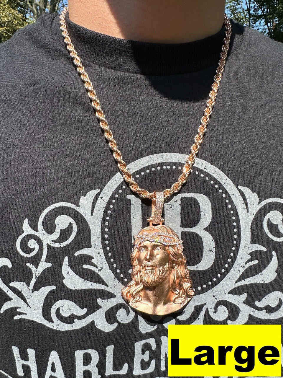 MOISSANITE Passion Of The Christ Jesus Pendant - 14k Rose Vermeil 925 Silver - 3 Sizes 1.5"-3"