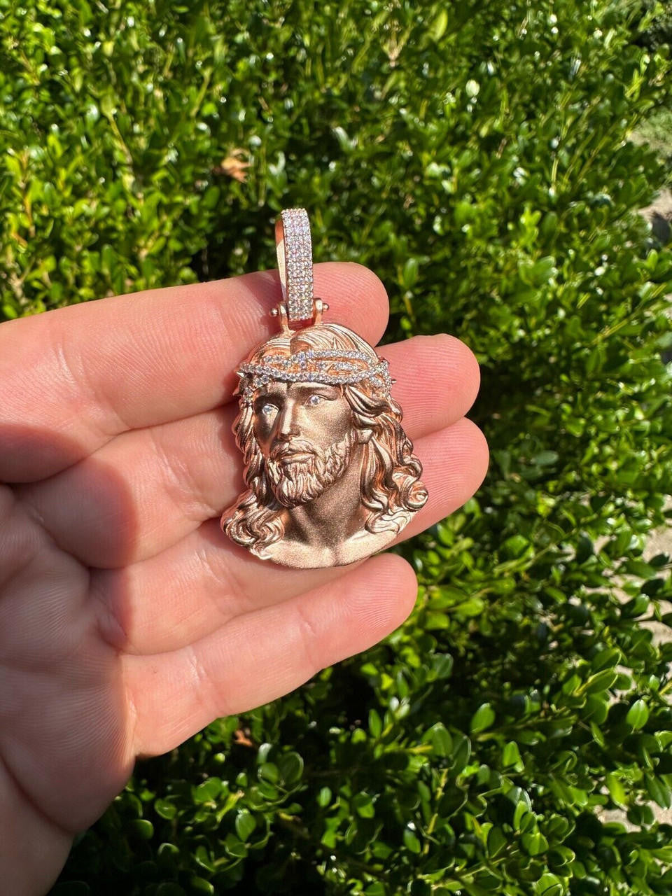 MOISSANITE Passion Of The Christ Jesus Pendant - 14k Rose Vermeil 925 Silver - 3 Sizes 1.5"-3"