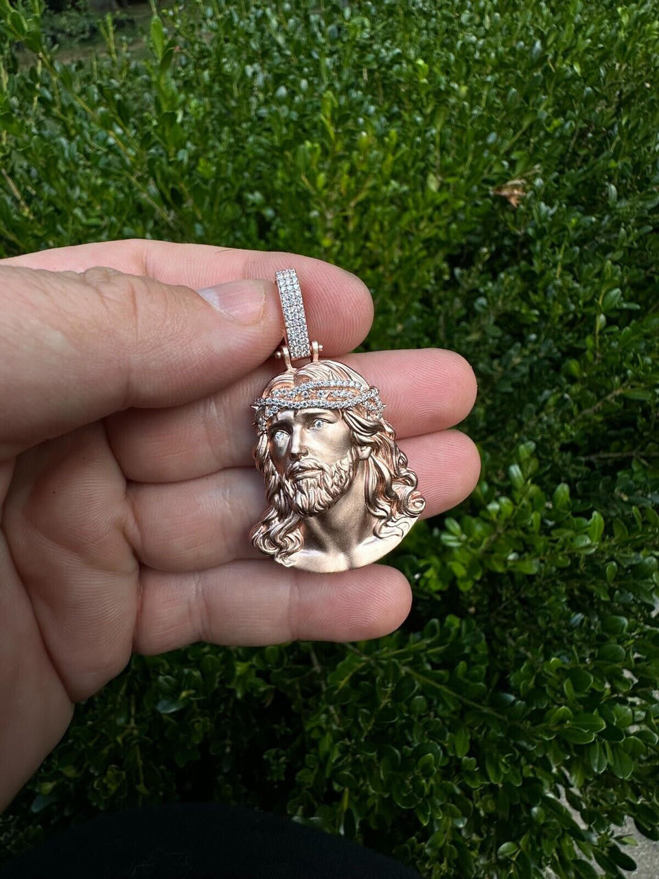 MOISSANITE Passion Of The Christ Jesus Pendant - 14k Rose Vermeil 925 Silver - 3 Sizes 1.5"-3"