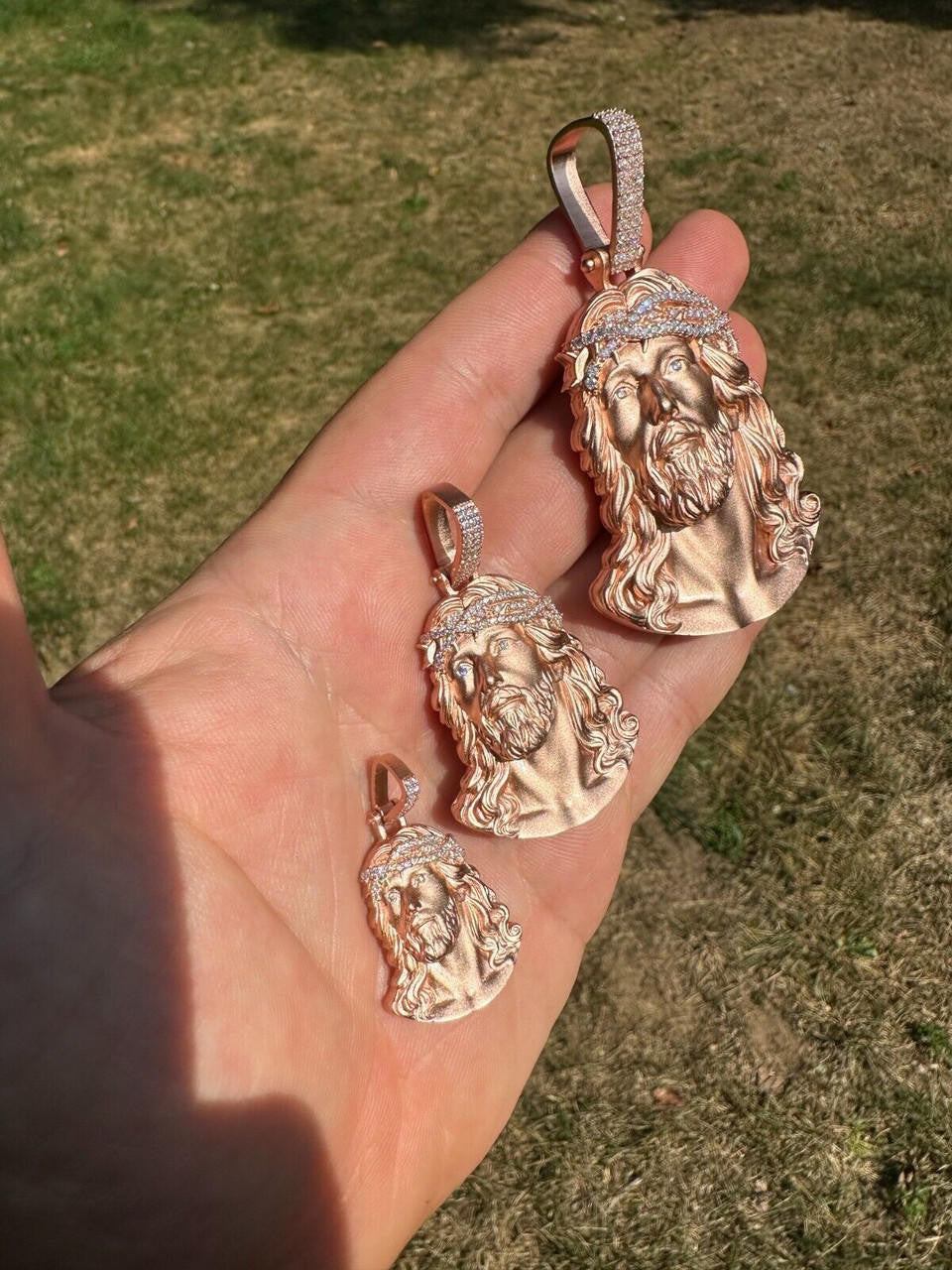 MOISSANITE Passion Of The Christ Jesus Pendant - 14k Rose Vermeil 925 Silver - 3 Sizes 1.5"-3"
