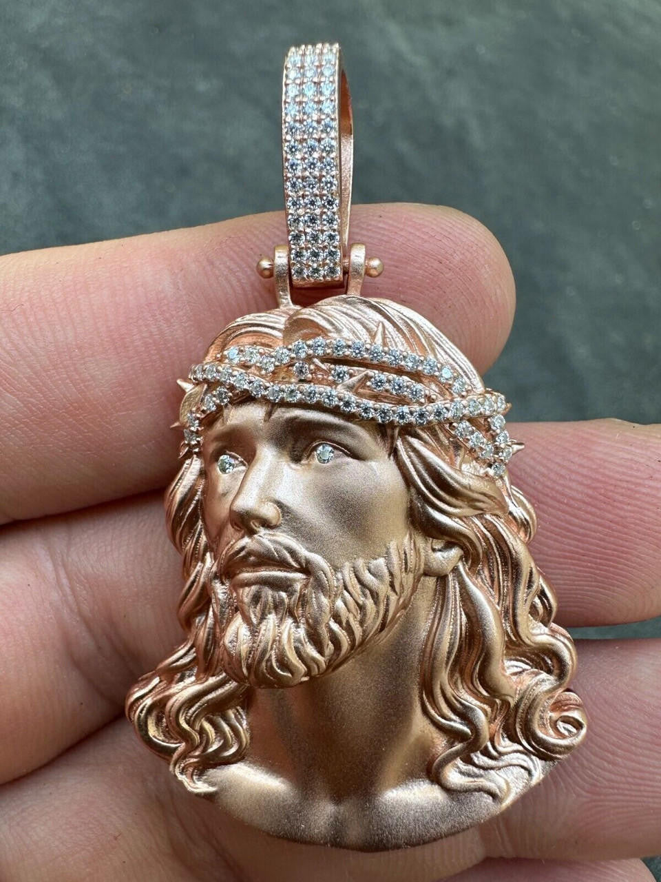 MOISSANITE Passion Of The Christ Jesus Pendant - 14k Rose Vermeil 925 Silver - 3 Sizes 1.5"-3"