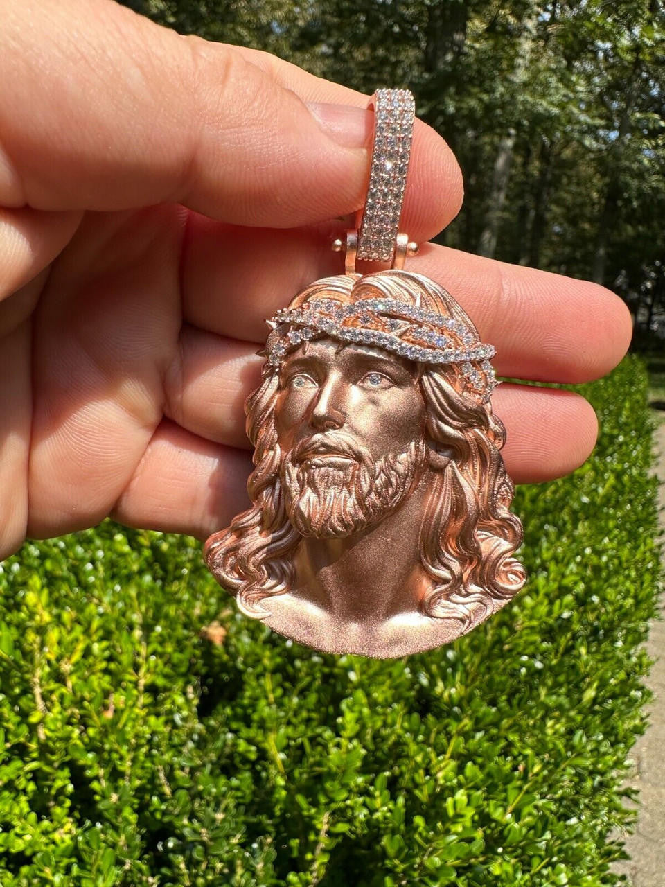 MOISSANITE Passion Of The Christ Jesus Pendant - 14k Rose Vermeil 925 Silver - 3 Sizes 1.5"-3"