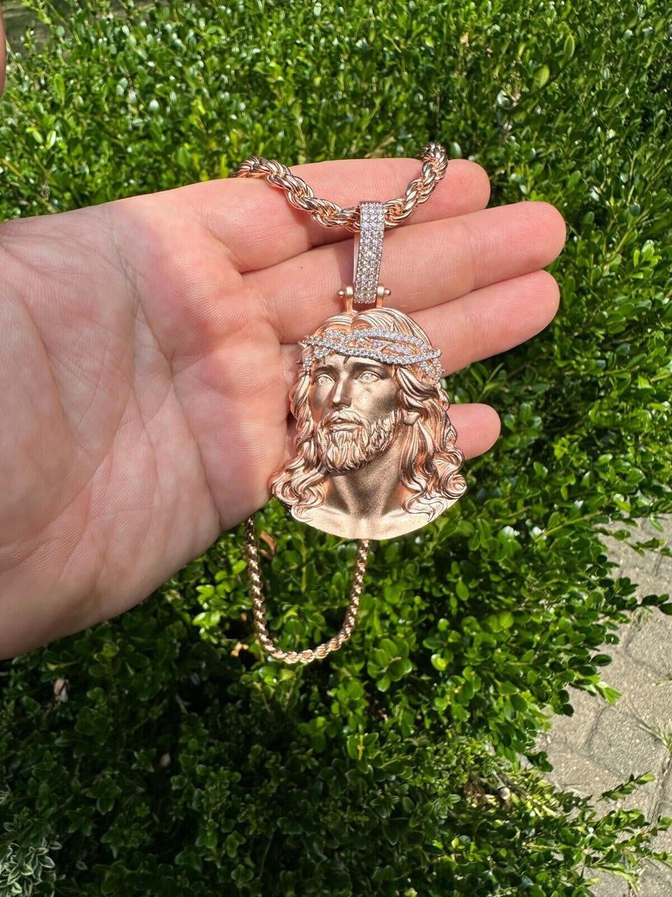 MOISSANITE Passion Of The Christ Jesus Pendant - 14k Rose Vermeil 925 Silver - 3 Sizes 1.5"-3"