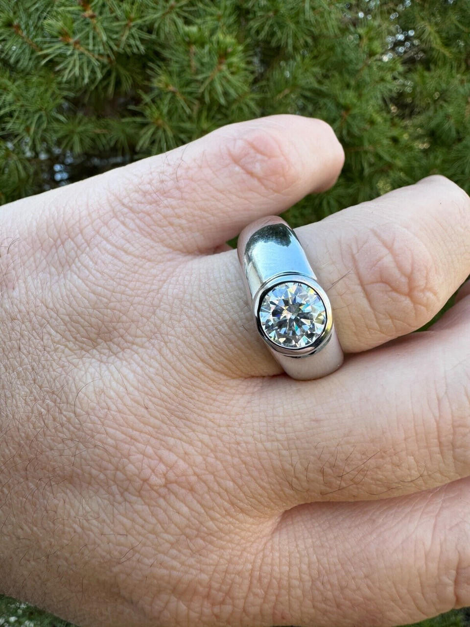 MOISSANITE Classic Big Rock Round Brilliant Cut Ring - 925 Silver