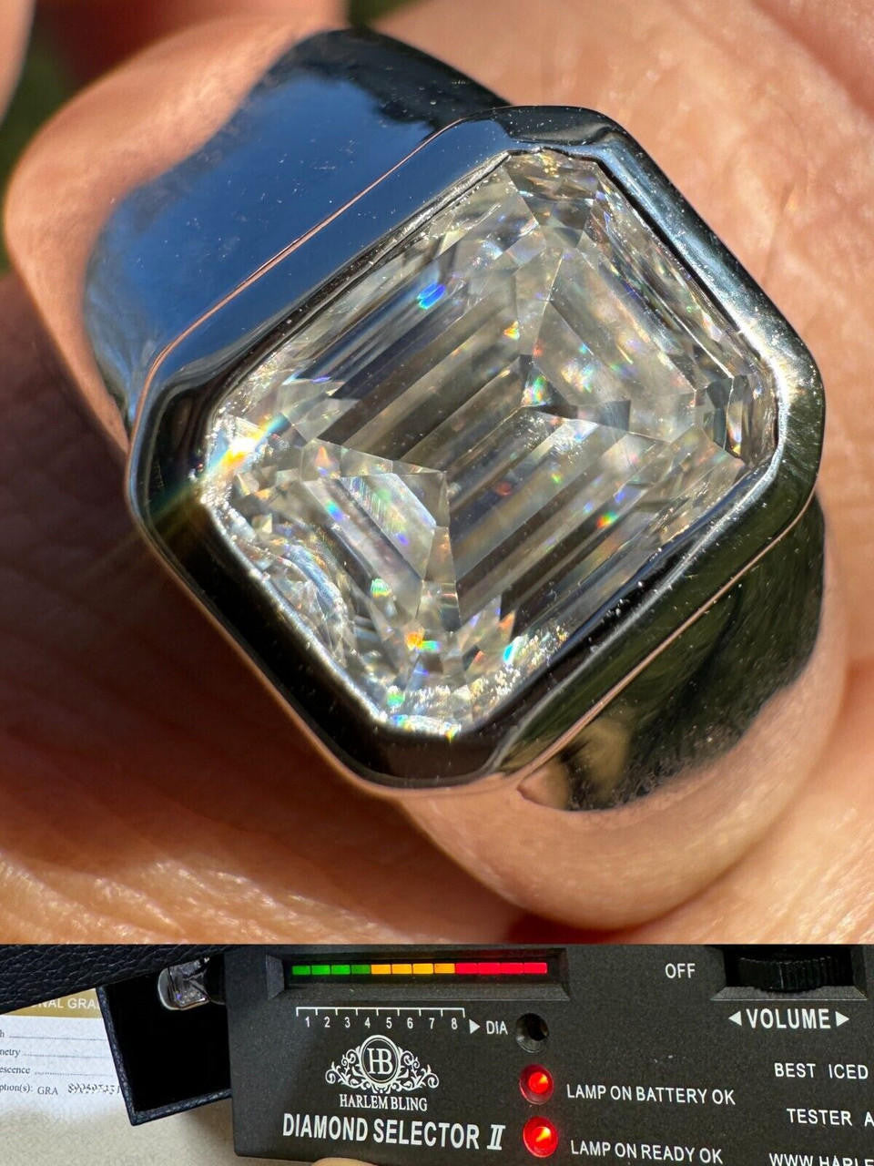 MOISSANITE Classic Big Rock Emerald Cut Ring - 925 Silver