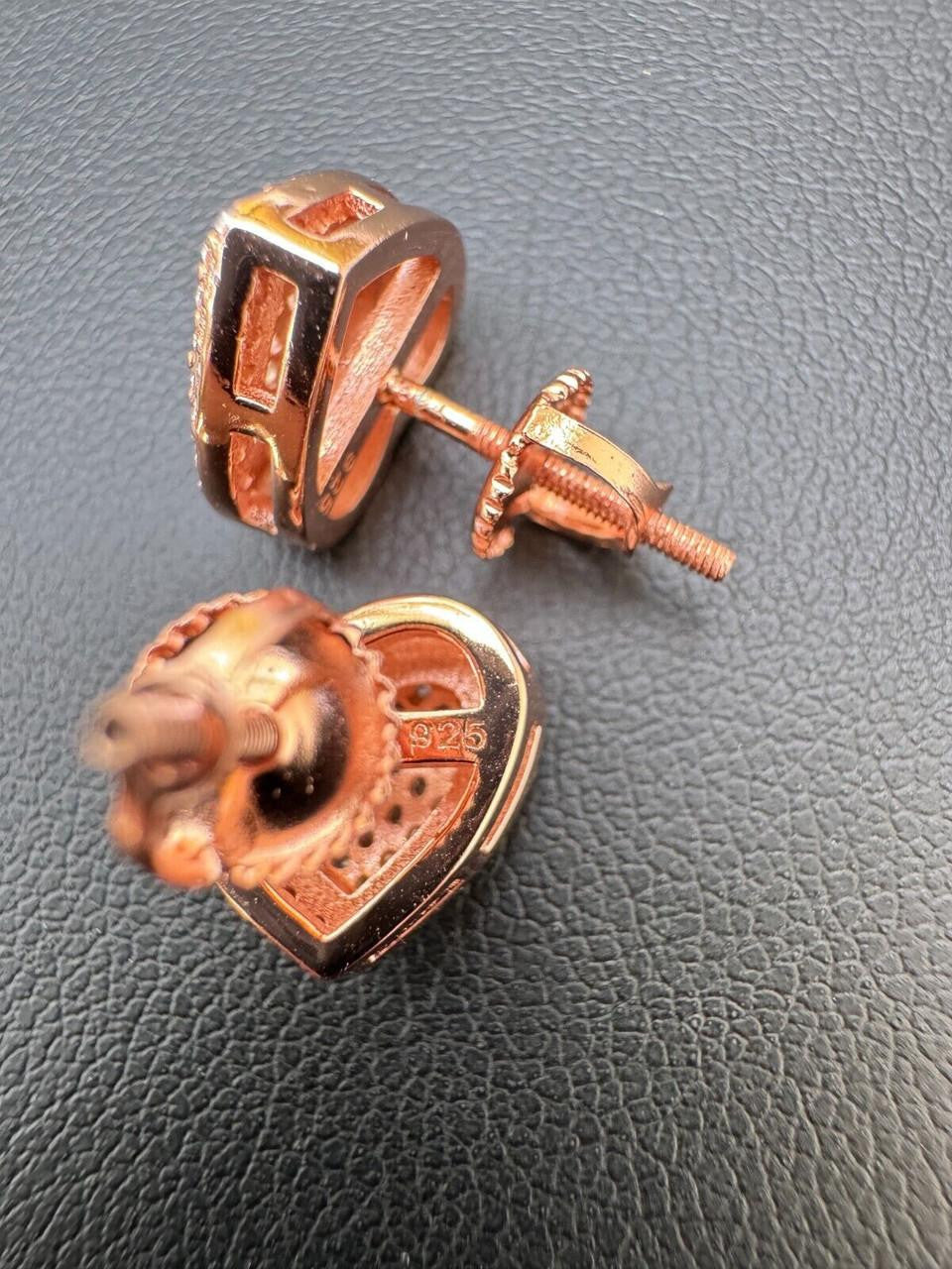 3D Heart Classic Iced Out Earrings - 14k Rose Gold Vermeil 925 Silver - CZ Stones - 10.5mm