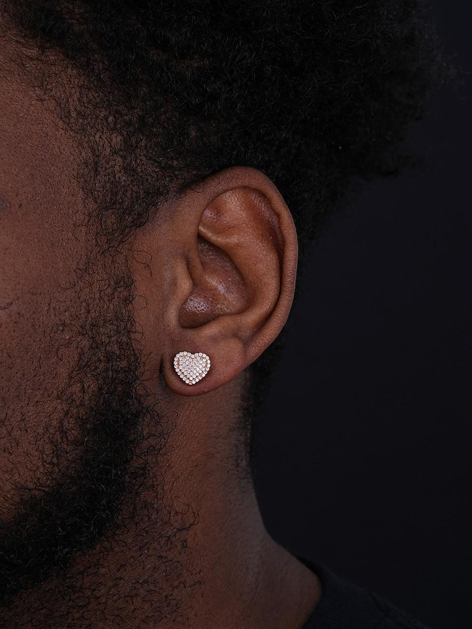 3D Heart Classic Iced Out Earrings - 14k Rose Gold Vermeil 925 Silver - CZ Stones - 10.5mm