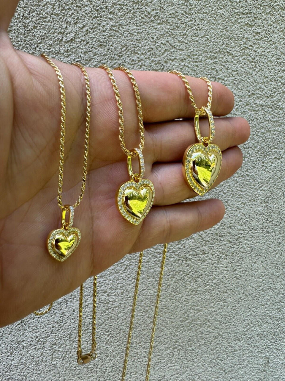 MOISSANITE 3D Puffed Heart Shaped Pendant - 14k Gold Vermeil 925 Silver - 3 Sizes 0.75"-1.5"