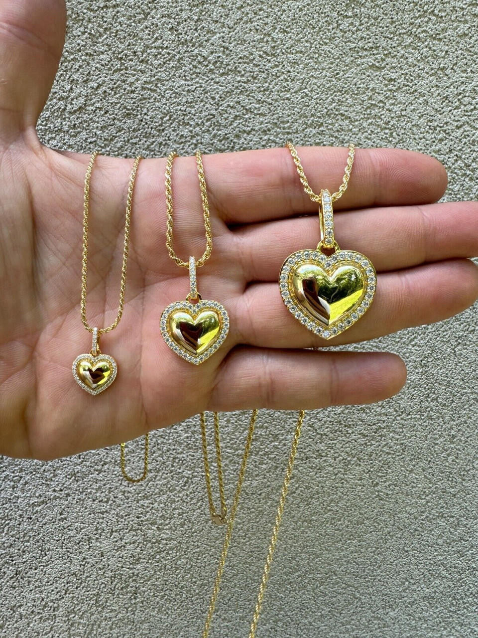 MOISSANITE 3D Puffed Heart Shaped Pendant - 14k Gold Vermeil 925 Silver - 3 Sizes 0.75"-1.5"