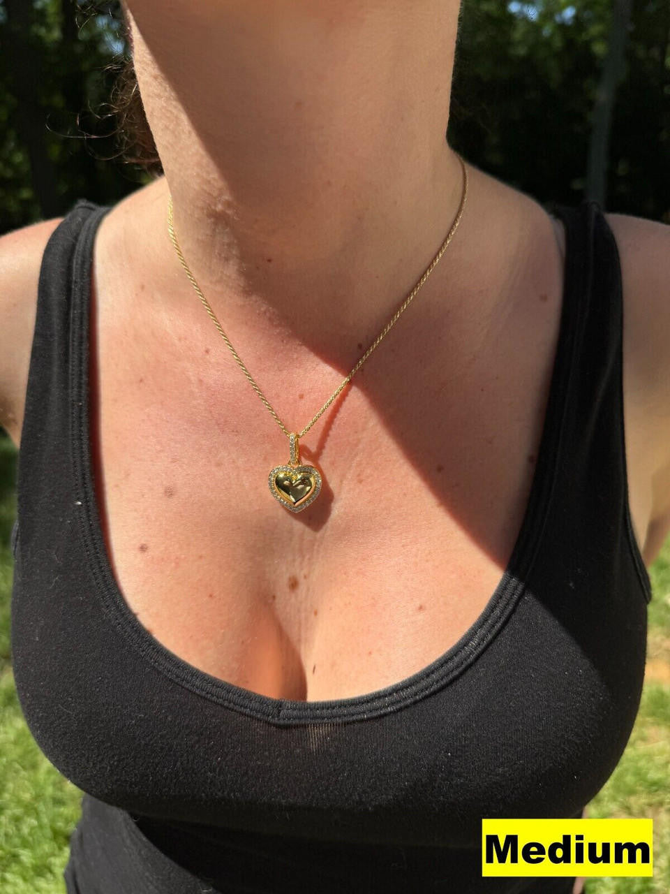 MOISSANITE 3D Puffed Heart Shaped Pendant - 14k Gold Vermeil 925 Silver - 3 Sizes 0.75"-1.5"