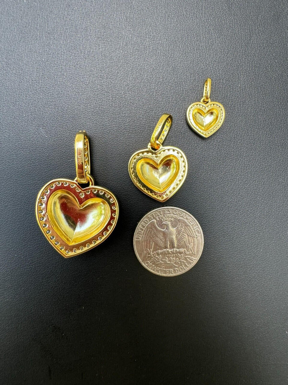 MOISSANITE 3D Puffed Heart Shaped Pendant - 14k Gold Vermeil 925 Silver - 3 Sizes 0.75"-1.5"