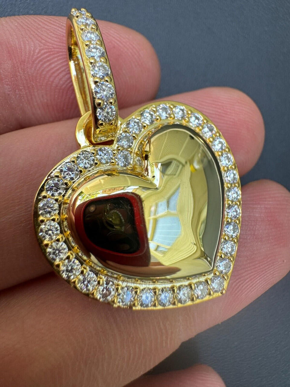 MOISSANITE 3D Puffed Heart Shaped Pendant - 14k Gold Vermeil 925 Silver - 3 Sizes 0.75"-1.5"
