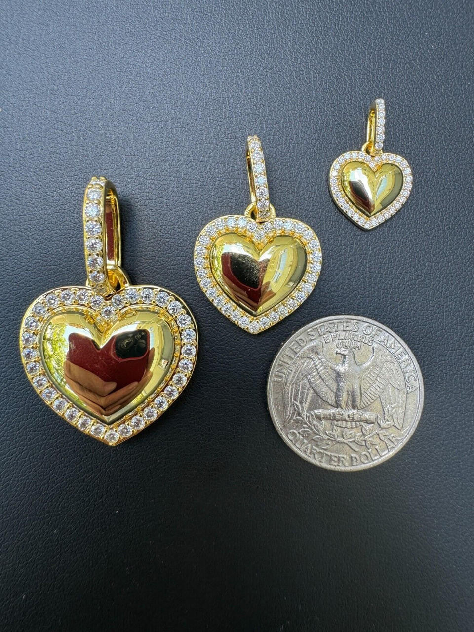 MOISSANITE 3D Puffed Heart Shaped Pendant - 14k Gold Vermeil 925 Silver - 3 Sizes 0.75"-1.5"