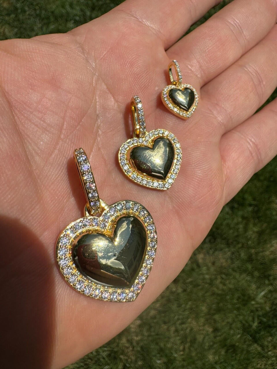 MOISSANITE 3D Puffed Heart Shaped Pendant - 14k Gold Vermeil 925 Silver - 3 Sizes 0.75"-1.5"