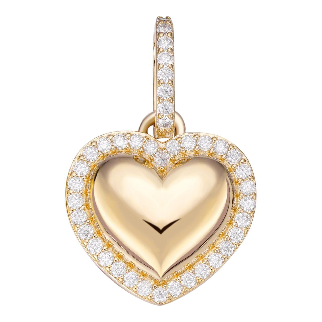 MOISSANITE 3D Puffed Heart Shaped Pendant - 14k Gold Vermeil 925 Silver - 3 Sizes 0.75"-1.5"