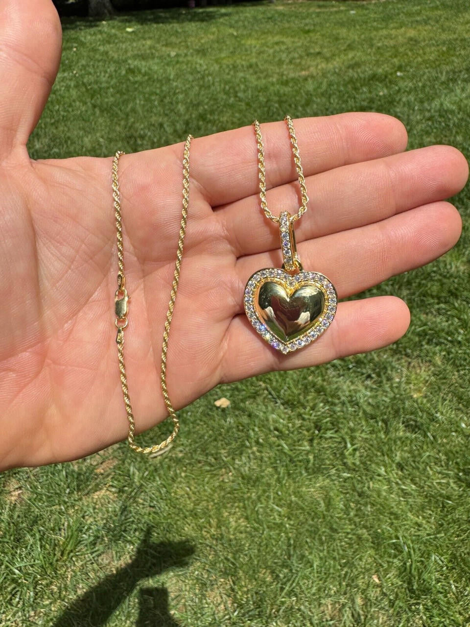 MOISSANITE 3D Puffed Heart Shaped Pendant - 14k Gold Vermeil 925 Silver - 3 Sizes 0.75"-1.5"