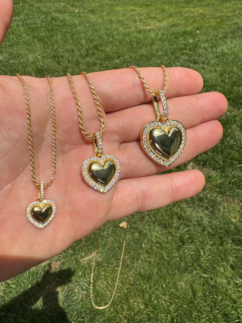 MOISSANITE 3D Puffed Heart Shaped Pendant - 14k Gold Vermeil 925 Silver - 3 Sizes 0.75"-1.5"
