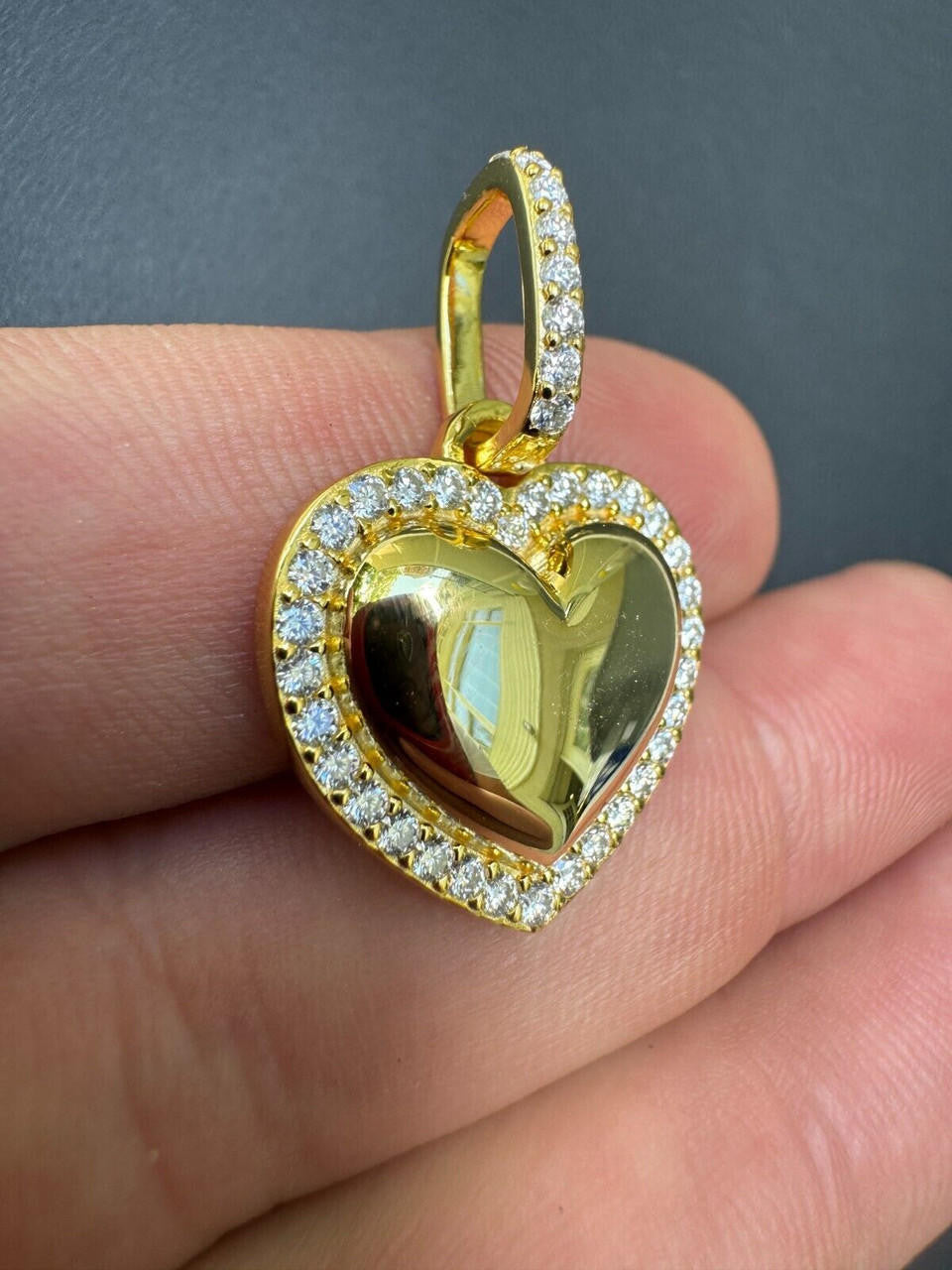 MOISSANITE 3D Puffed Heart Shaped Pendant - 14k Gold Vermeil 925 Silver - 3 Sizes 0.75"-1.5"