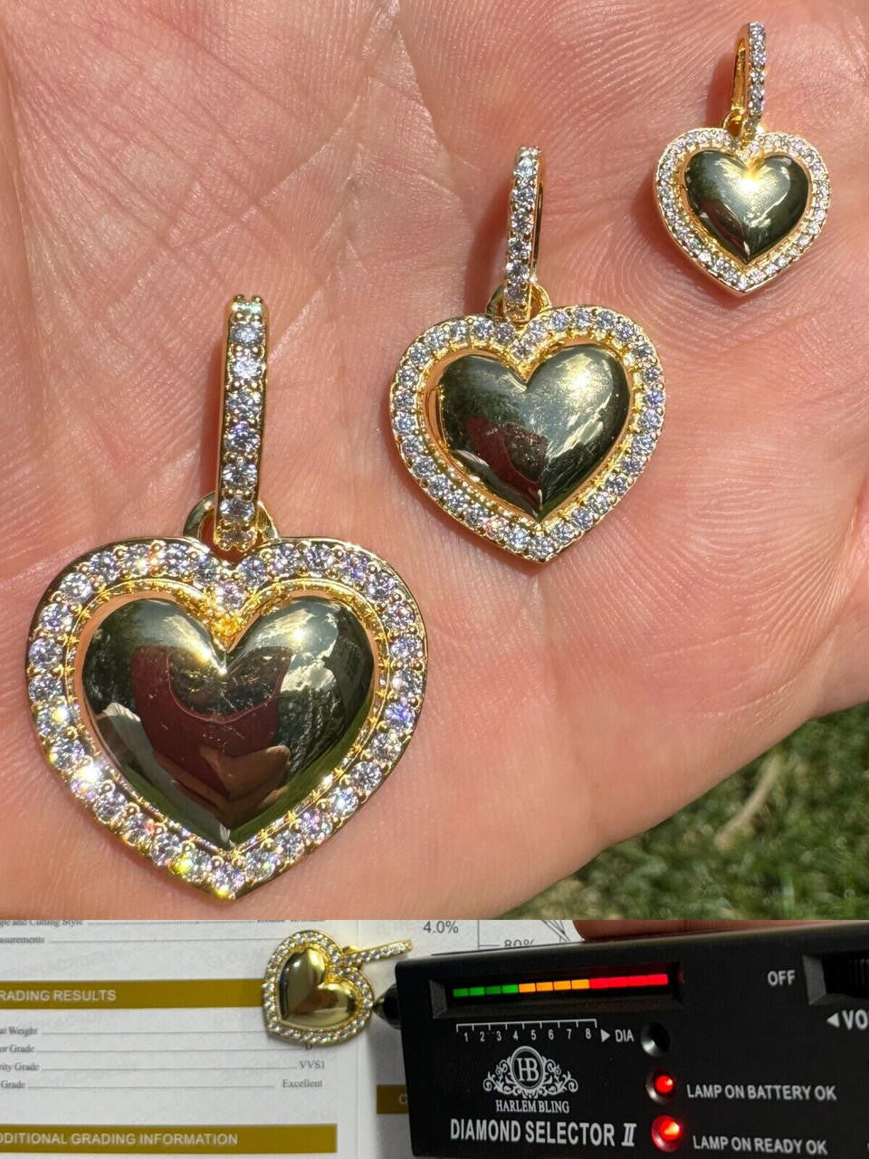 MOISSANITE 3D Puffed Heart Shaped Pendant - 14k Gold Vermeil 925 Silver - 3 Sizes 0.75"-1.5"