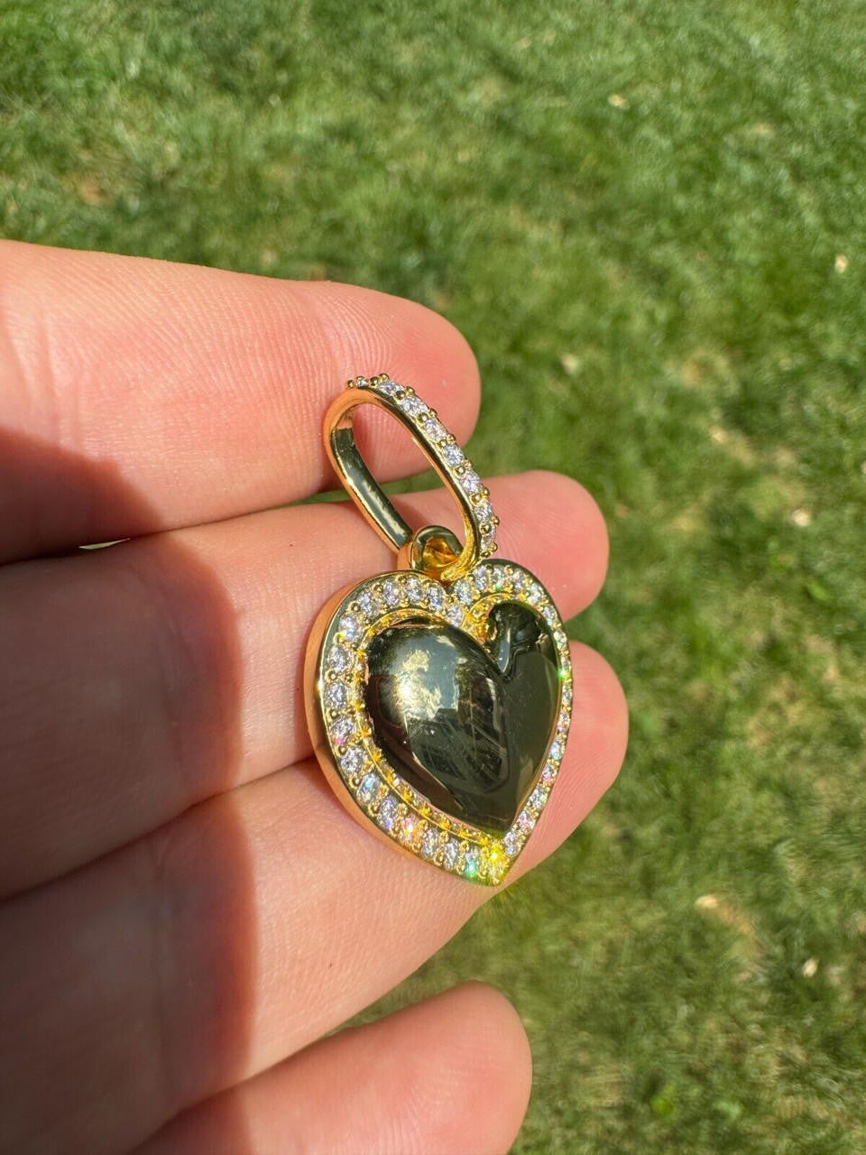 MOISSANITE 3D Puffed Heart Shaped Pendant - 14k Gold Vermeil 925 Silver - 3 Sizes 0.75"-1.5"