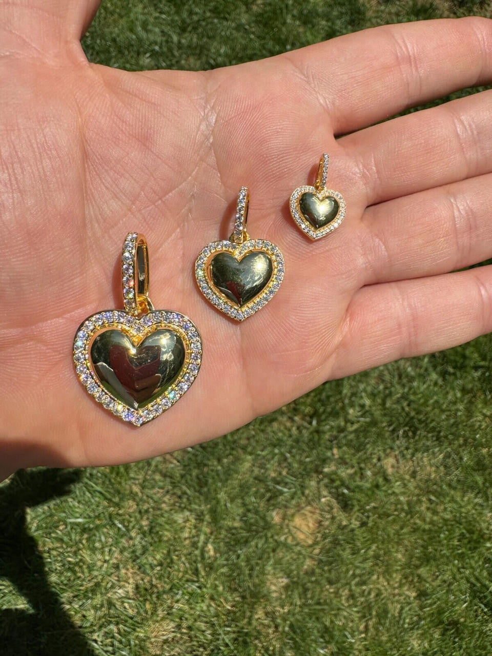 MOISSANITE 3D Puffed Heart Shaped Pendant - 14k Gold Vermeil 925 Silver - 3 Sizes 0.75"-1.5"