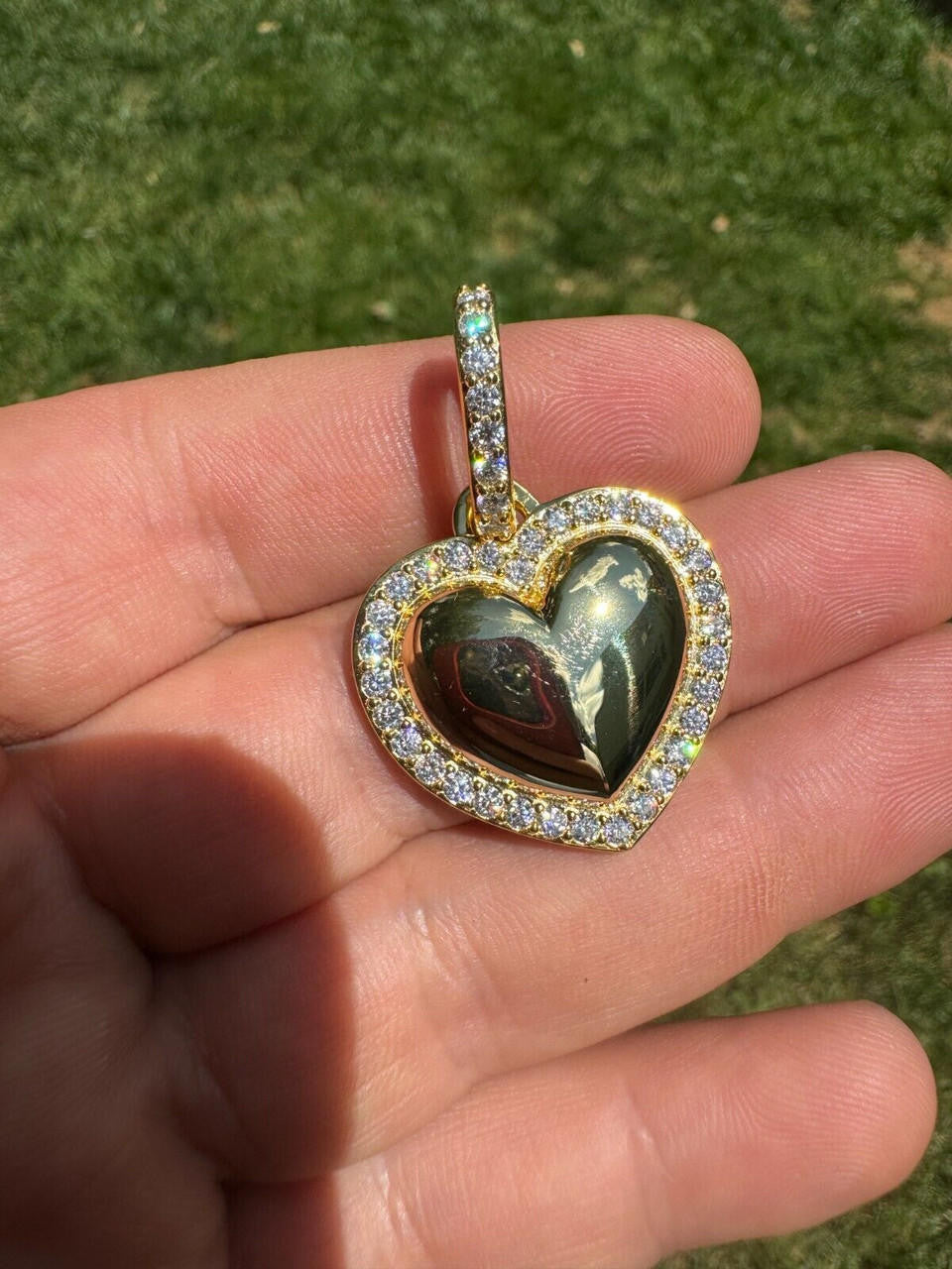MOISSANITE 3D Puffed Heart Shaped Pendant - 14k Gold Vermeil 925 Silver - 3 Sizes 0.75"-1.5"