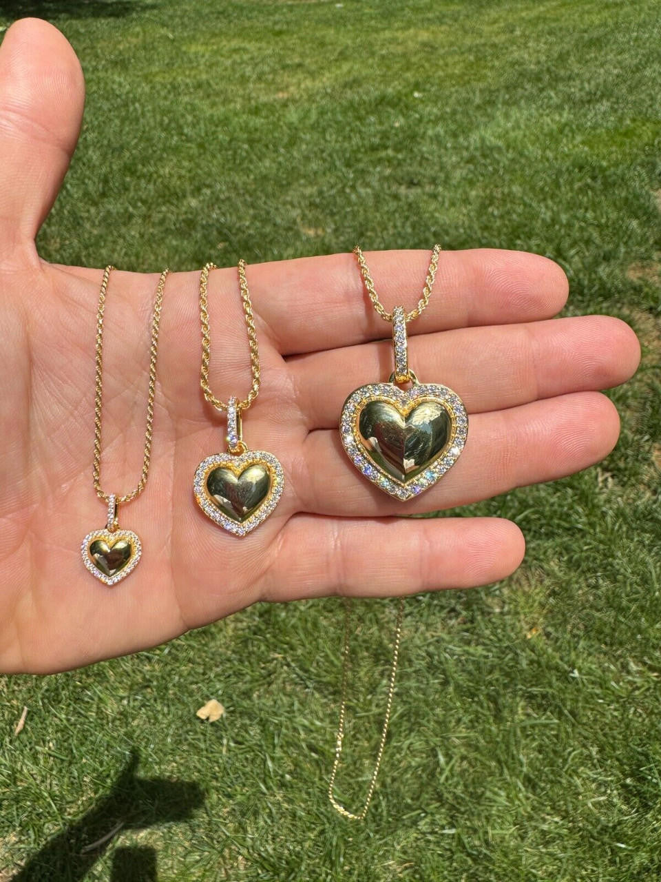 MOISSANITE 3D Puffed Heart Shaped Pendant - 14k Gold Vermeil 925 Silver - 3 Sizes 0.75"-1.5"