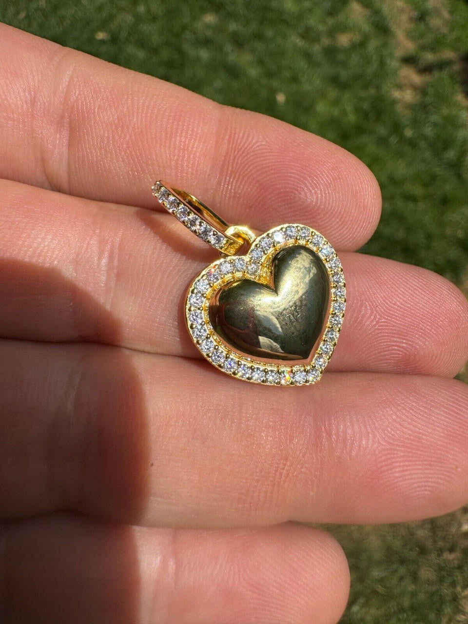 MOISSANITE 3D Puffed Heart Shaped Pendant - 14k Gold Vermeil 925 Silver - 3 Sizes 0.75"-1.5"