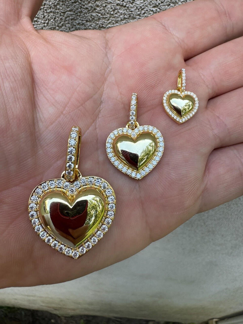 MOISSANITE 3D Puffed Heart Shaped Pendant - 14k Gold Vermeil 925 Silver - 3 Sizes 0.75"-1.5"