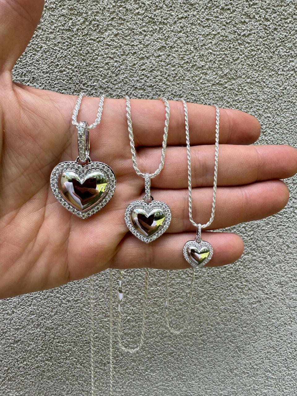 MOISSANITE 3D Puffed Heart Shaped Pendant - 925 Silver - 3 Sizes 0.75"-1.5"