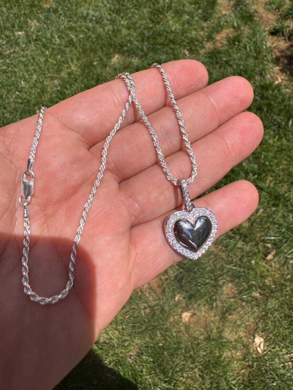 MOISSANITE 3D Puffed Heart Shaped Pendant - 925 Silver - 3 Sizes 0.75"-1.5"
