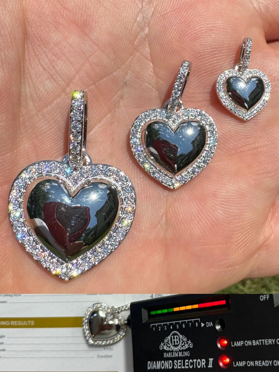 MOISSANITE 3D Puffed Heart Shaped Pendant - 925 Silver - 3 Sizes 0.75"-1.5"