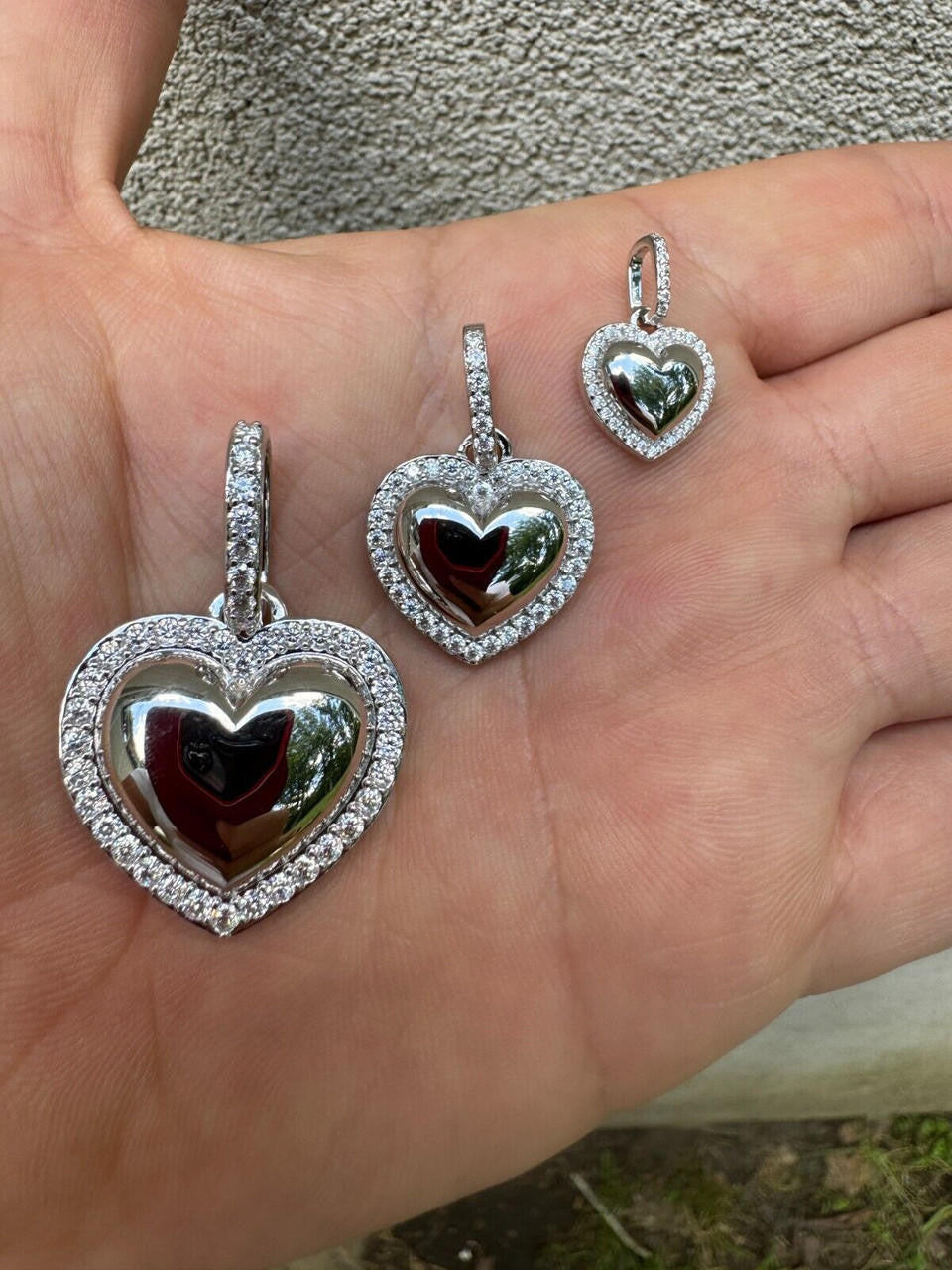 MOISSANITE 3D Puffed Heart Shaped Pendant - 925 Silver - 3 Sizes 0.75"-1.5"