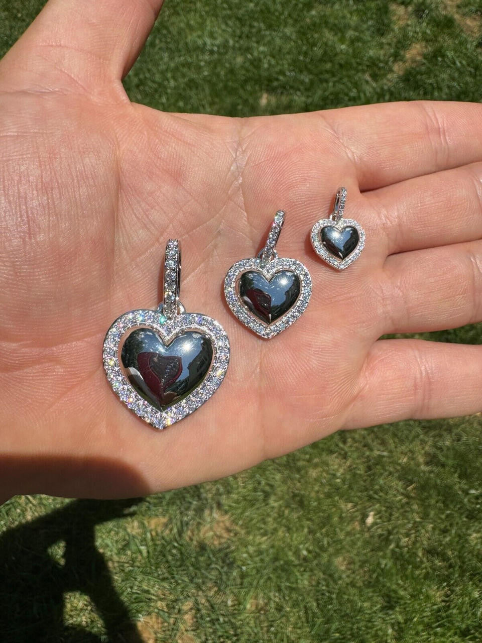 MOISSANITE 3D Puffed Heart Shaped Pendant - 925 Silver - 3 Sizes 0.75"-1.5"