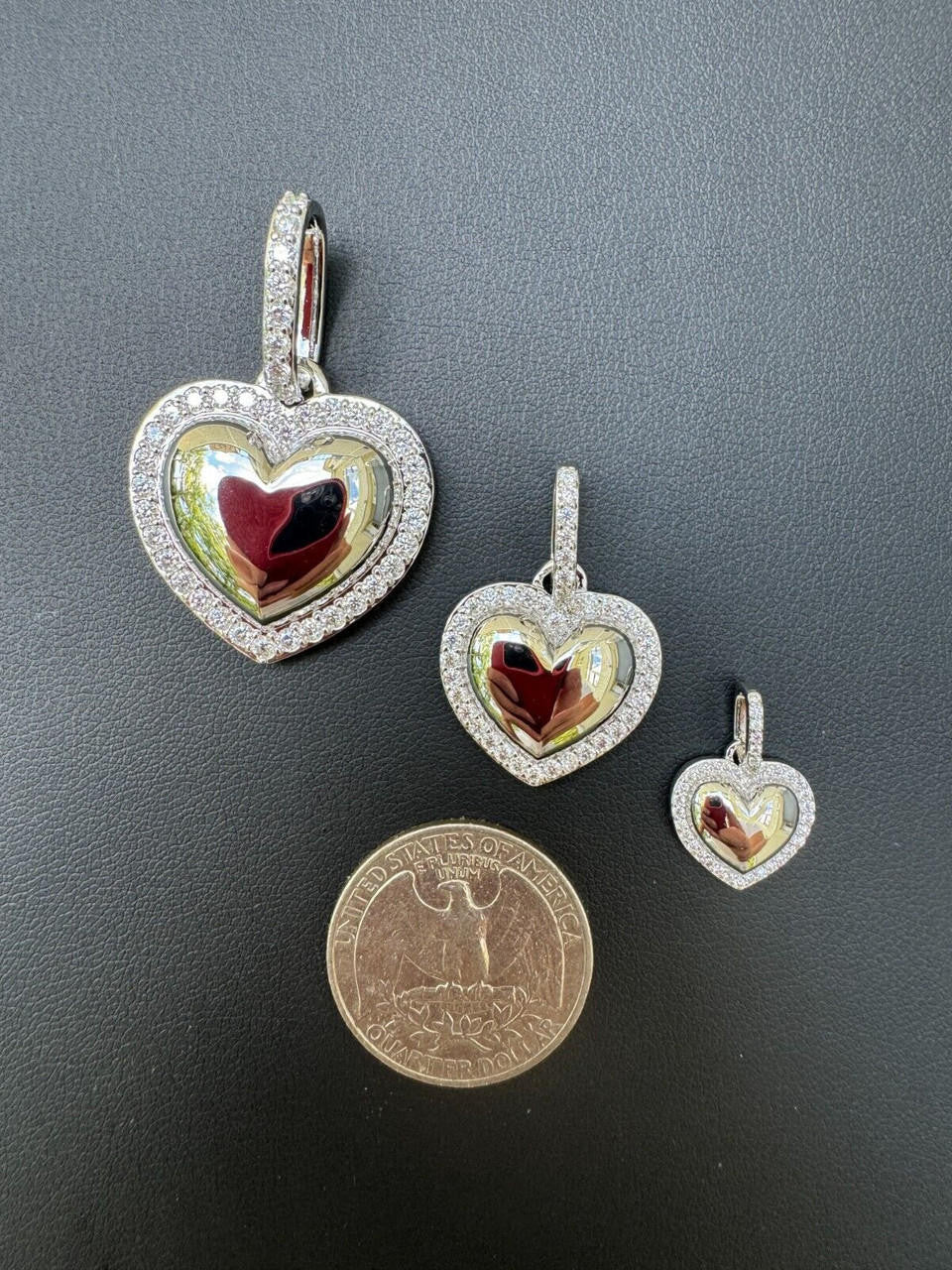 MOISSANITE 3D Puffed Heart Shaped Pendant - 925 Silver - 3 Sizes 0.75"-1.5"