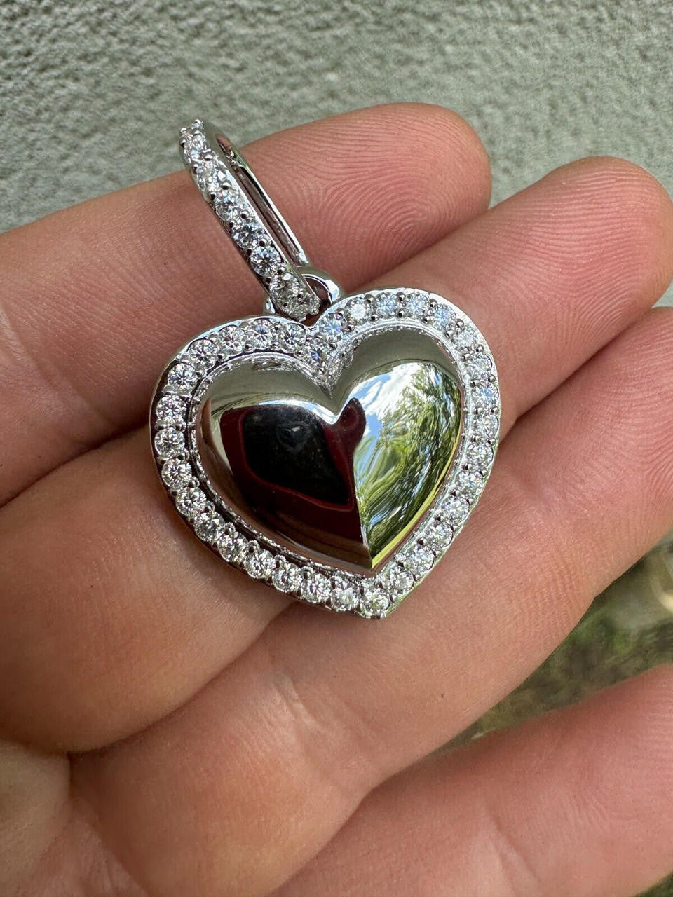 MOISSANITE 3D Puffed Heart Shaped Pendant - 925 Silver - 3 Sizes 0.75"-1.5"