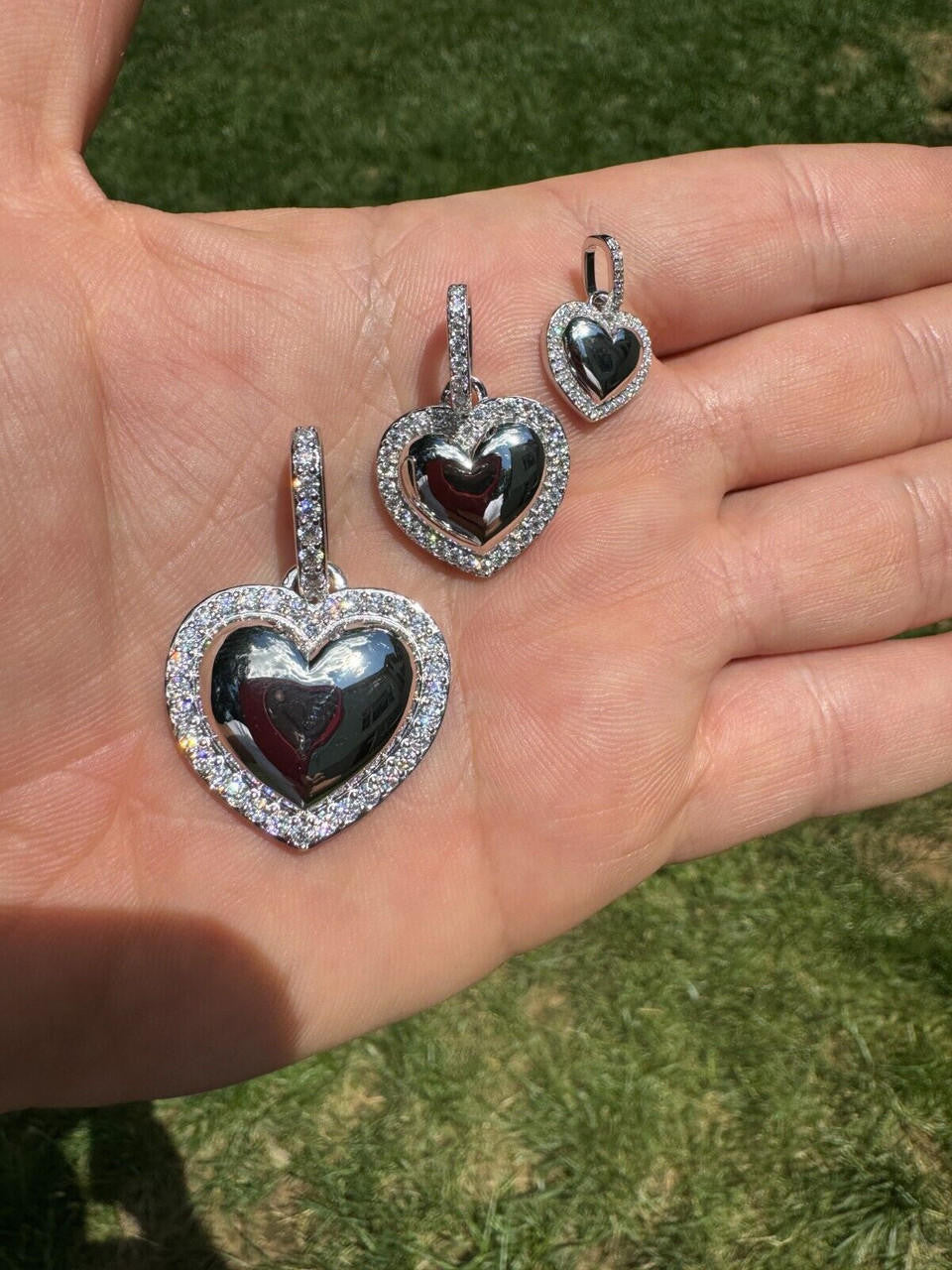MOISSANITE 3D Puffed Heart Shaped Pendant - 925 Silver - 3 Sizes 0.75"-1.5"