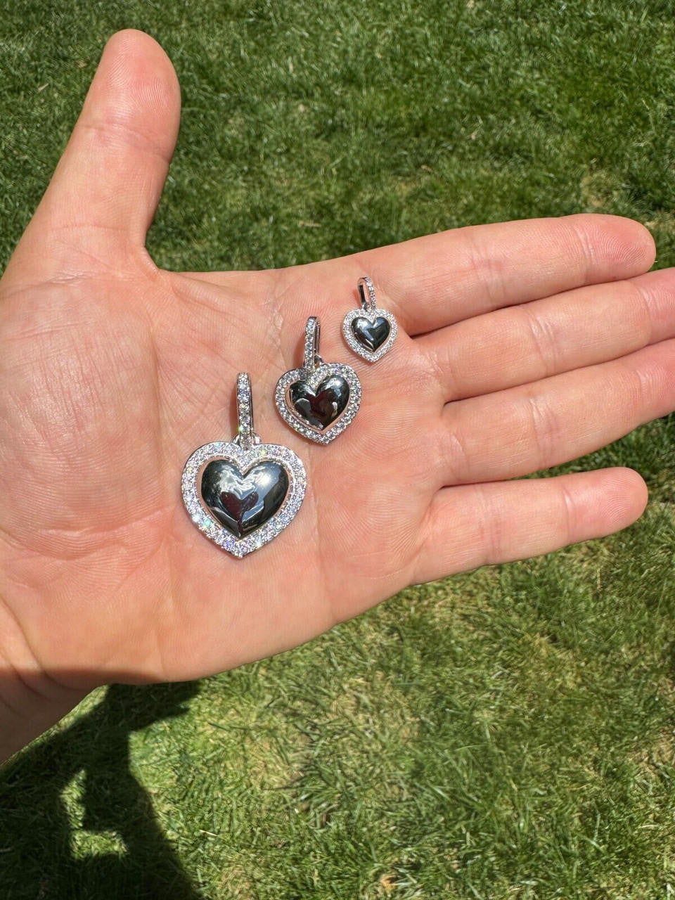 MOISSANITE 3D Puffed Heart Shaped Pendant - 925 Silver - 3 Sizes 0.75"-1.5"