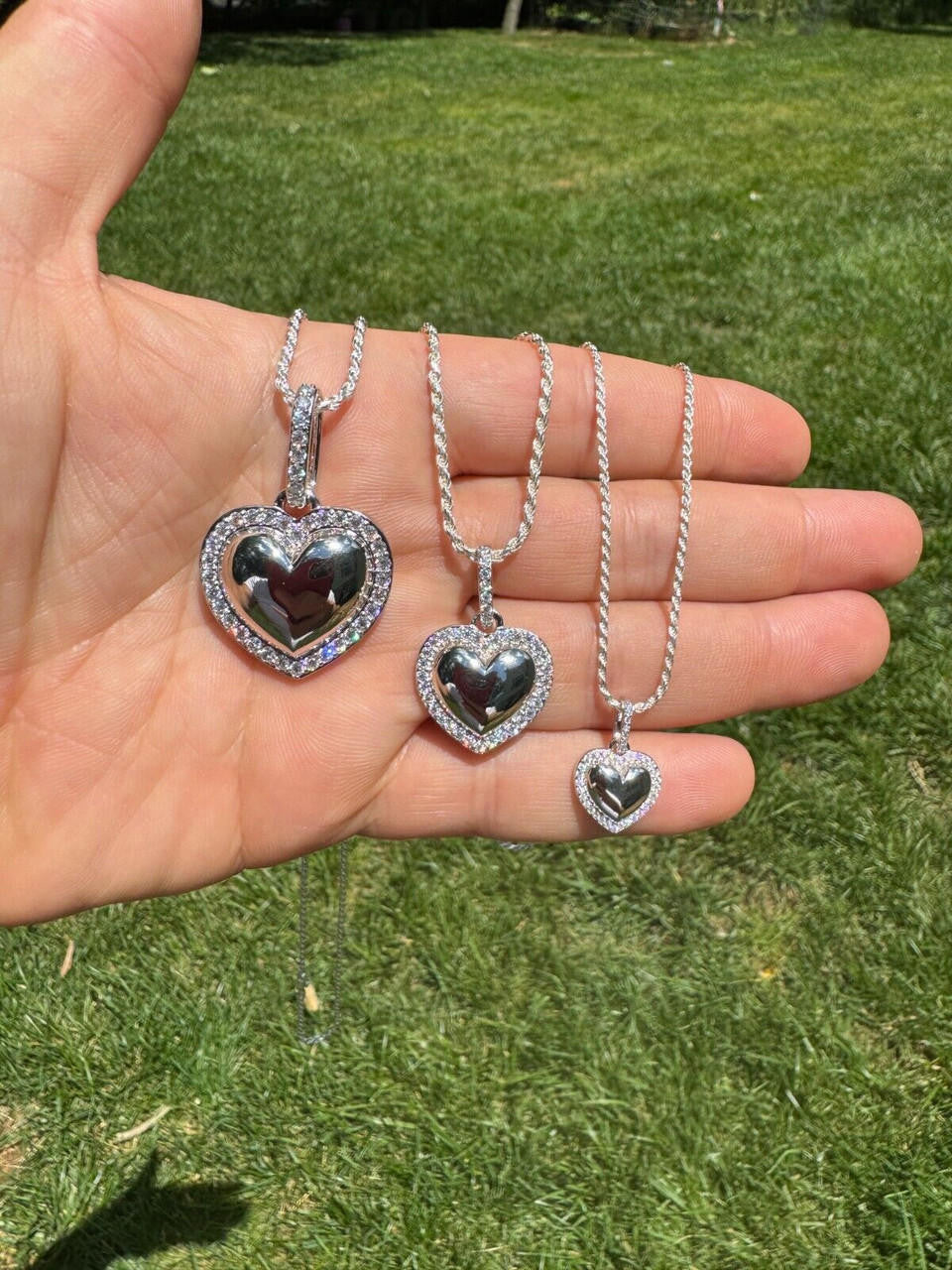MOISSANITE 3D Puffed Heart Shaped Pendant - 925 Silver - 3 Sizes 0.75"-1.5"