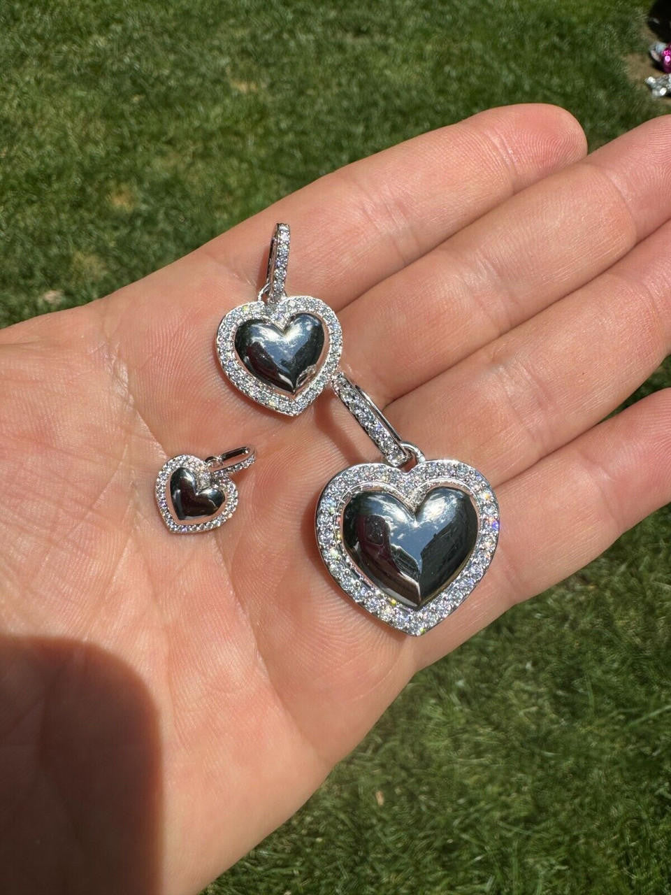 MOISSANITE 3D Puffed Heart Shaped Pendant - 925 Silver - 3 Sizes 0.75"-1.5"