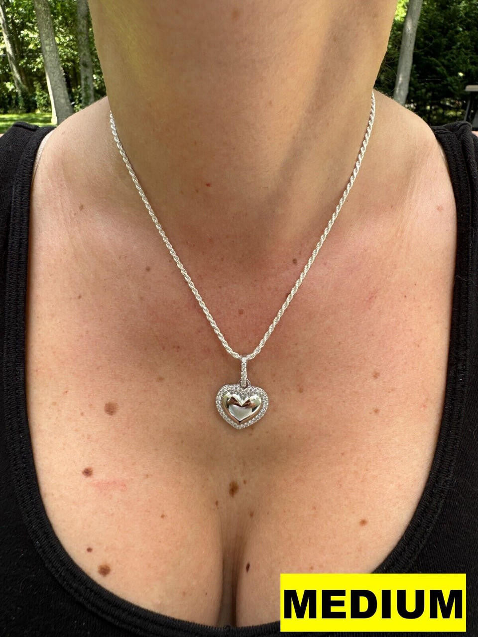 MOISSANITE 3D Puffed Heart Shaped Pendant - 925 Silver - 3 Sizes 0.75"-1.5"