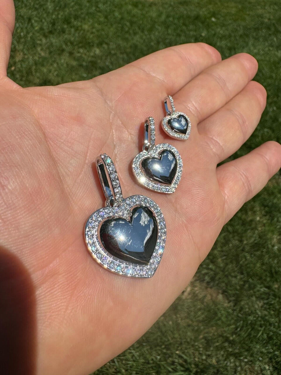 MOISSANITE 3D Puffed Heart Shaped Pendant - 925 Silver - 3 Sizes 0.75"-1.5"