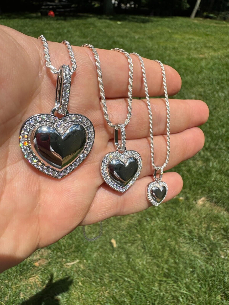 MOISSANITE 3D Puffed Heart Shaped Pendant - 925 Silver - 3 Sizes 0.75"-1.5"