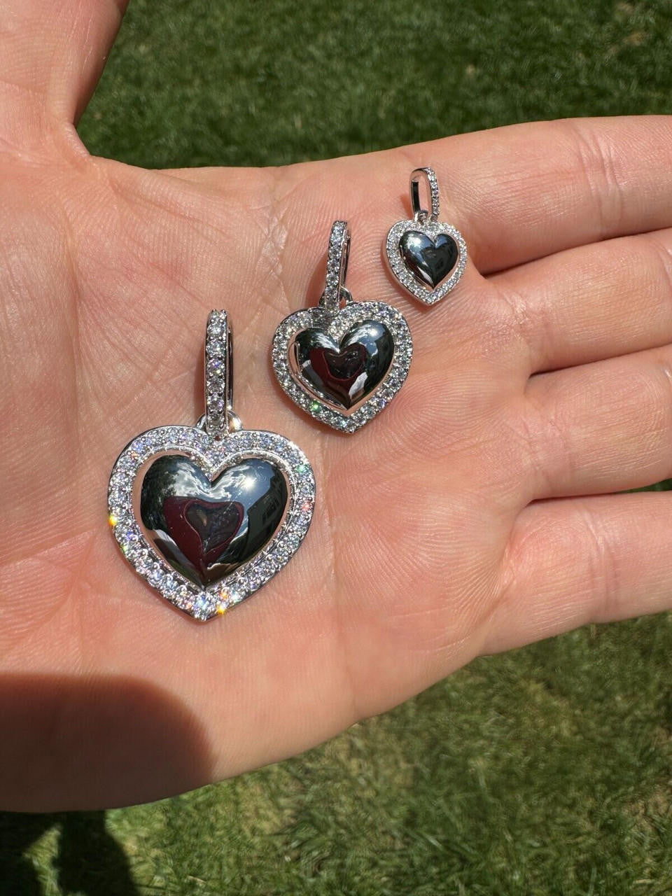 MOISSANITE 3D Puffed Heart Shaped Pendant - 925 Silver - 3 Sizes 0.75"-1.5"
