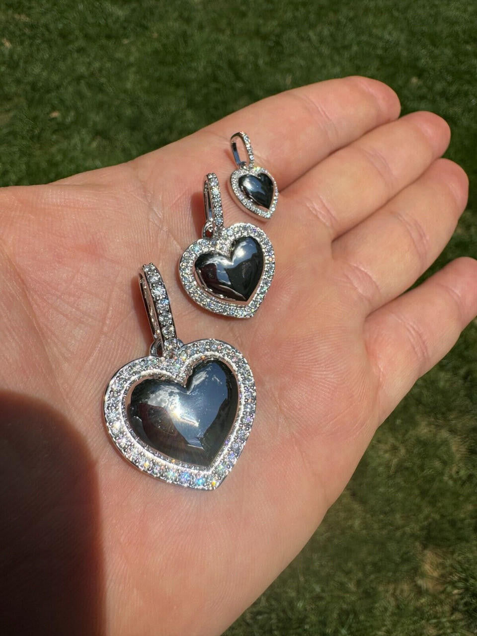 MOISSANITE 3D Puffed Heart Shaped Pendant - 925 Silver - 3 Sizes 0.75"-1.5"