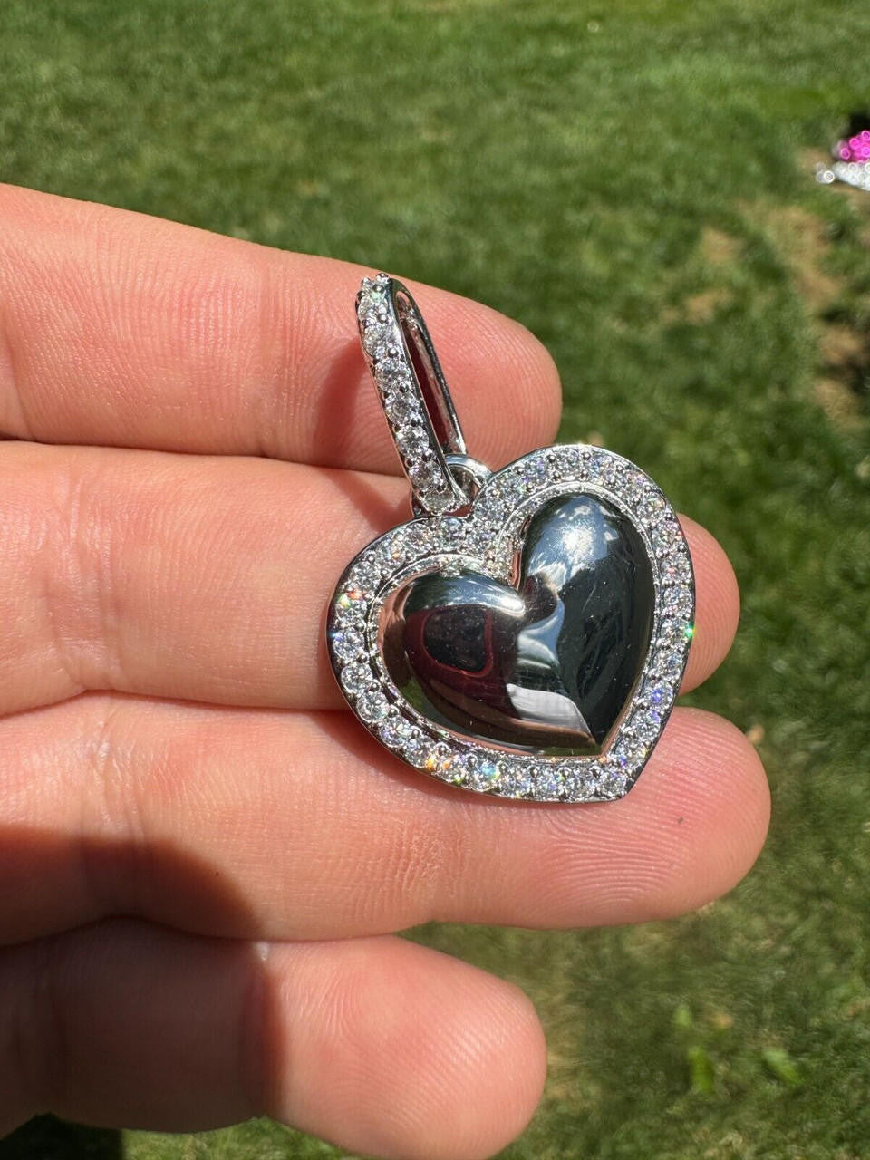 MOISSANITE 3D Puffed Heart Shaped Pendant - 925 Silver - 3 Sizes 0.75"-1.5"